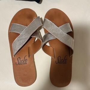 Sseko Metallic Gold and Tan Sandals